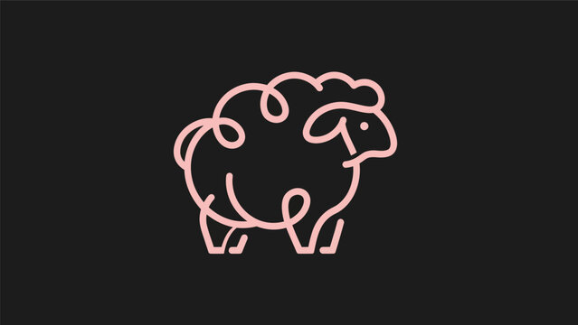 Pink sheep line art on black background