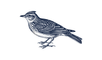 Fototapeta premium Detailed drawing of a skylark bird with textured feathers and distinctive plumage
