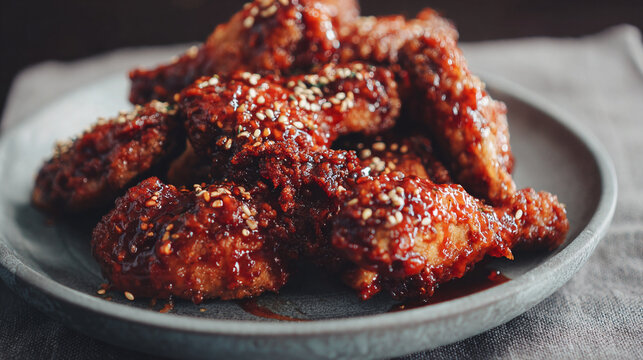 Korean Gochujang Glazed Fried Chicken Wings Close Up