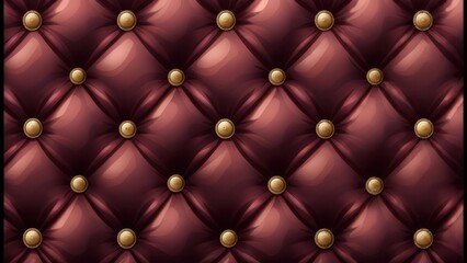Fototapeta premium Plush tufted burgundy leather texture with gold buttons, evoking luxury and comfort