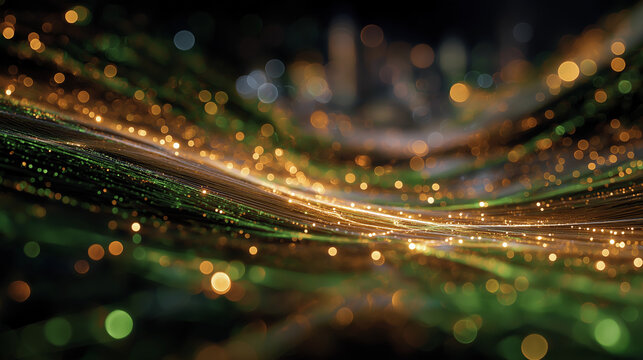 Golden Lines: An abstract, close-up composition of glowing, golden lines weaving and flowing across a dark background, evoking a sense of energy and connectivity.