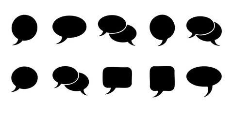 A collection of various speech bubbles and thought clouds on a plain surface