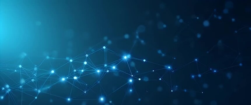 Futuristic network nodes gently pulse as the camera slowly pans across a digital landscape, highlighting connectivity and innovation in a cinematic, tech-inspired style.