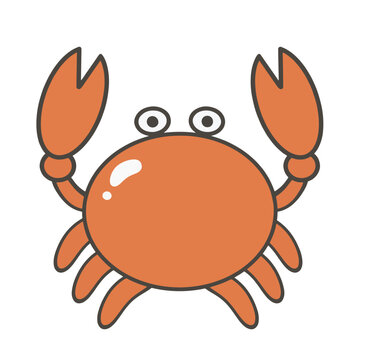 Cute cartoon orange crab illustration, friendly sea creature isolated on white background