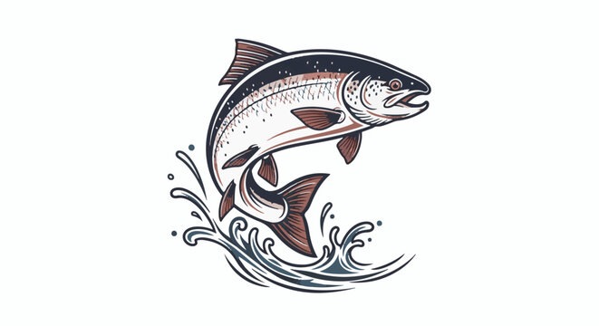 Artistic depiction of a leaping trout amidst stylized water waves