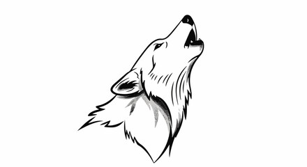 Black and white illustration of a wolf howling upward with stylized fur
