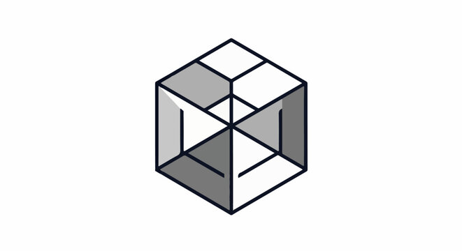 Abstract geometric cube with varied shaded facets and sharp lines