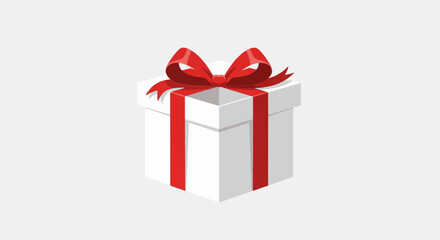 Fototapeta premium A white gift box with a bright red ribbon tied in a bow