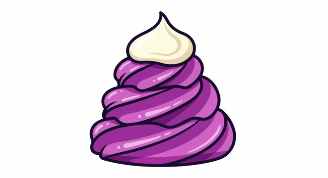 A stylized purple swirl dessert topped with a dollop of white cream