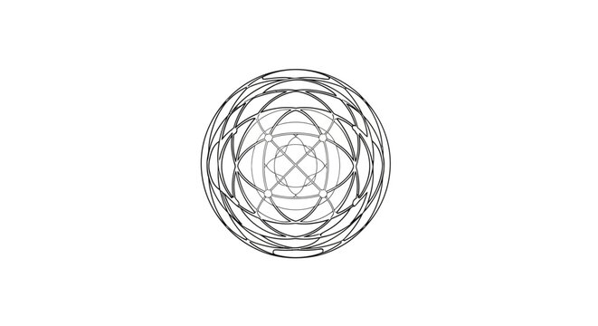 Abstract geometric orb design with intricate lines on a white background without commas