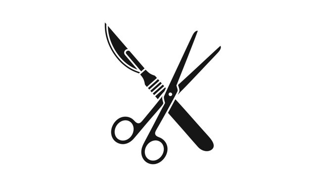 Medical surgical tools illustration featuring scissors and scalpel vector graphic design