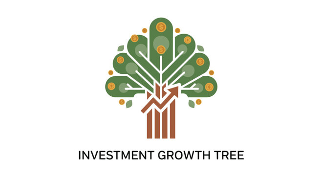 Conceptual illustration depicting financial growth through an investment-based tree logo design