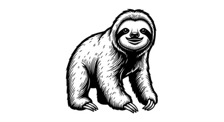Fototapeta premium High Contrast Black and White Sloth Vector Illustration - Full Body Pose Silhouette Design
