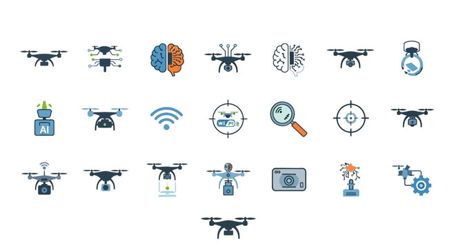 A Collection of Drone Technology Icons Showcasing Innovation and Advanced Functionality