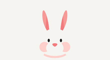 Fototapeta premium Cute Cartoon Bunny Face Illustration, Minimalist Design, Easter Concept, Flat Design Style
