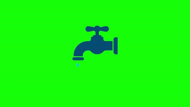 Blue Water Tap Icon With Dripping Drop On Green Screen