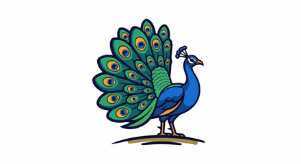 Obraz premium A vibrant cartoon peacock displays its impressive fanned tail feathers