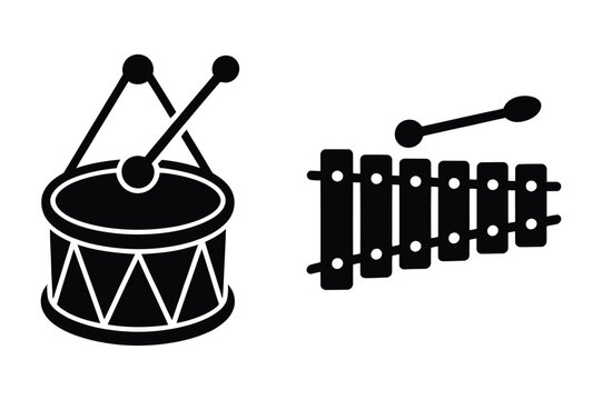 Drum and xylophone silhouette icons
