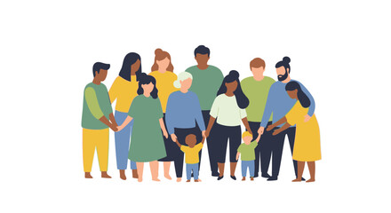 Obraz premium Diverse Group of People Holding Hands Illustrating Unity, Community, and Inclusivity Across Generations and Cultures