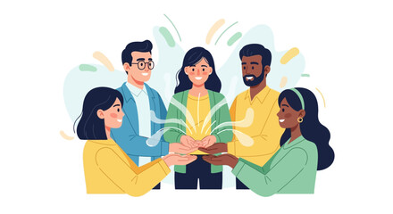 Fototapeta premium Diverse Team Collaboration and Idea Sharing with Glowing Synergy Illustration