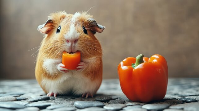 Guinea pig eating a carrot and looking cute in photo