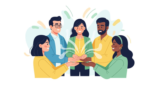 Diverse Team Collaboration and Idea Sharing with Glowing Synergy Illustration