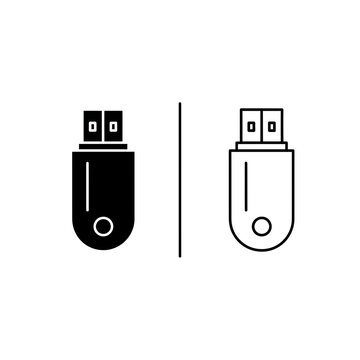 Usb flash drive icon: solid black and outline versions for storage with pen drive