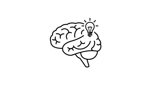 Illustration depicting brain with light bulb symbolizing a novel idea or cognitive function