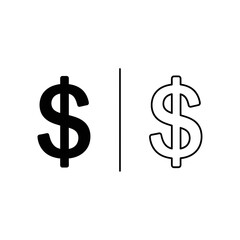 Obraz premium Dollar currency symbol icon set in solid and outline minimalist style for global finance