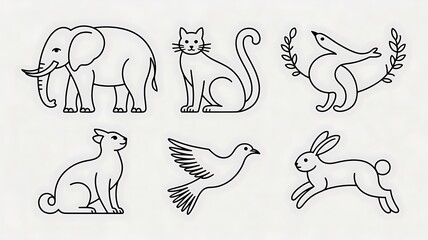 Fototapeta premium A collection of various animal illustrations in a simple line drawing style