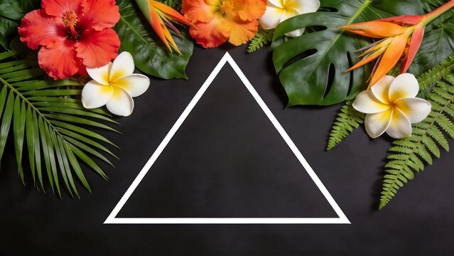 Tropical flowers and leaves with triangle frame