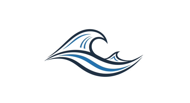 Abstract illustration of stylized ocean waves in blue and dark blue colors on white background
