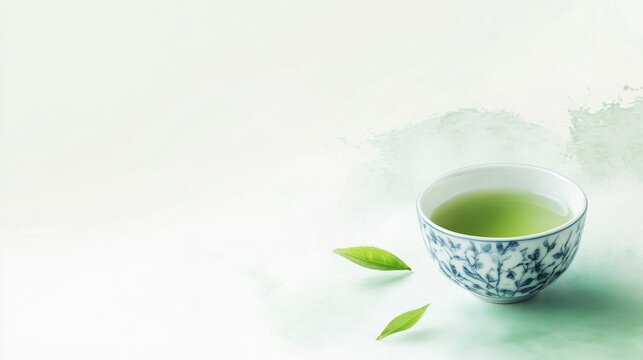 Scenarios of ink and wash style green tea cups