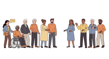 Obraz premium Diverse and Inclusive Community Group: Multigenerational People with Varied Ages, Races, Abilities, and Life Stages Connecting
