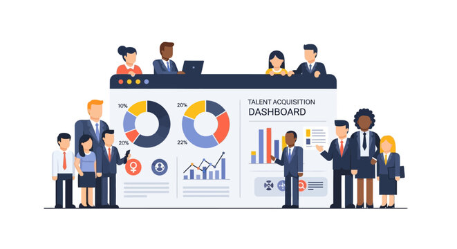 Diverse Business Team Analyzing Talent Acquisition Dashboard & HR Analytics