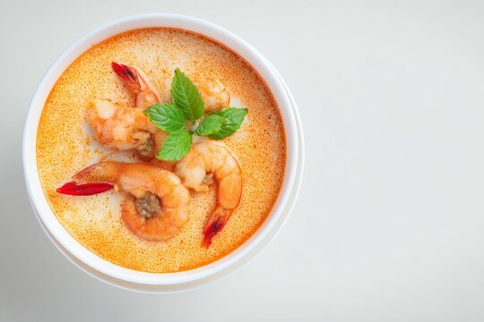 A delicious Thai soup with a base of coconut milk, flavored with red pepper and mint. This dish is rich and creamy, perfect for lunch or dinner.