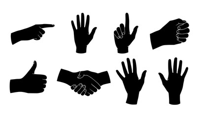 Obraz premium Vector Hand Gestures Collection – Minimal Silhouettes for UI & Branding