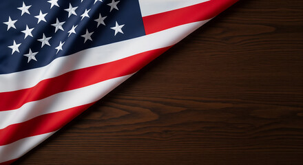 Obraz premium American Flag on Wooden Surface - Patriotic Background, Ideal for Independence Day, Memorial Day, and July 4th Celebrations