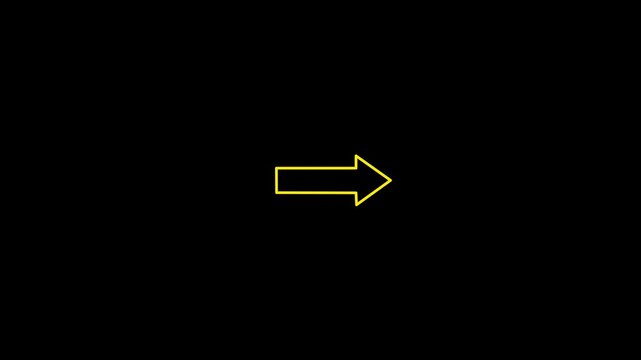 Arrow shaped neon sign. Directional arrow pointing right, arrow loading animation. 4 video