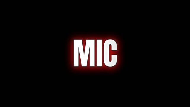 Bold and striking text animation showing the word MIC in large white letters with a red glow on a dark background, ideal for audio and music themes.