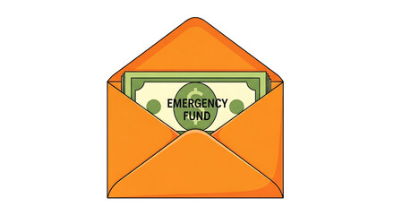A vibrant orange envelope with an emergency fund bill inside, symbolizing financial security and preparedness.