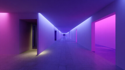 Fototapeta premium Futuristic Neon Lit Corridor with Purple and Pink Lighting