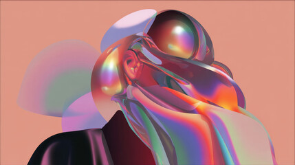 Abstract Iridescent Fluid Shapes on Peach Background