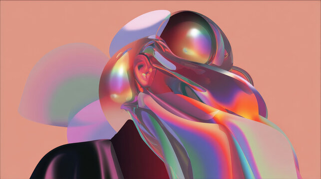 Abstract Iridescent Fluid Shapes on Peach Background