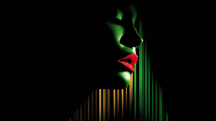 Dramatic Profile of Woman with Green Skin and Vibrant Red Lips
