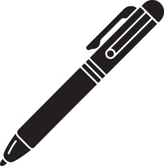 Fototapeta premium Black ballpoint pen with clip and white accents on white background also transparent background writing instrument