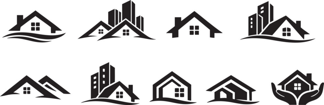 Mountain icon set vector illustration with house and building elements. bulding, real estate ,