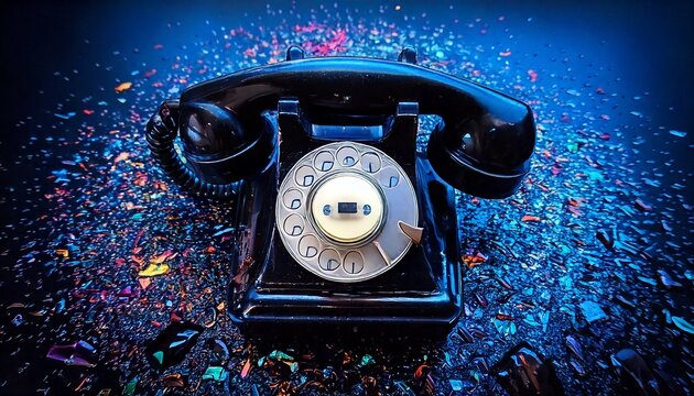 Abstract rotary dial phone submerged in mysterious black liquid