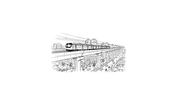 Modern Dhaka Metro Rail Sketch Vector City Transport Illustration