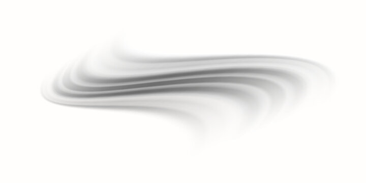 Grey wind line element. Light gris curve speed effect. Air stream flow wavy motion trace. Blowing wind wave concept. Swoosh and swirl stripe path design illustration